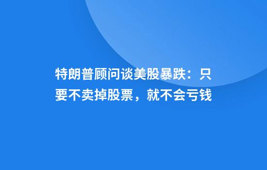 特朗普顾问谈美股暴跌:只要不卖掉股票,就不会亏钱