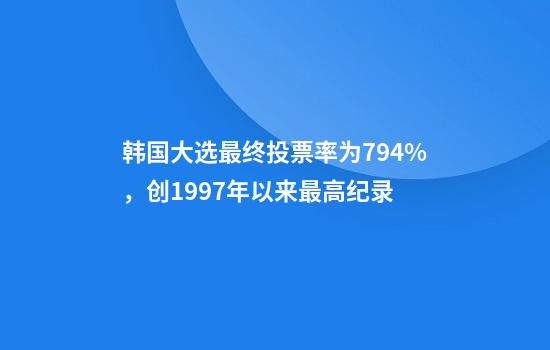 韩国大选最终投票率为79.4%，创1997年以来最高纪录