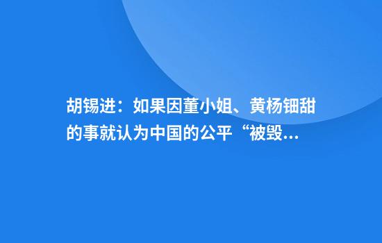 胡锡进：如果因董小姐、黄杨钿甜的事就认为中国的公平“被毁掉”，我觉得过于夸张了