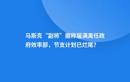 马斯克“副将”据称届满离任政府效率部，节支计划已烂尾？