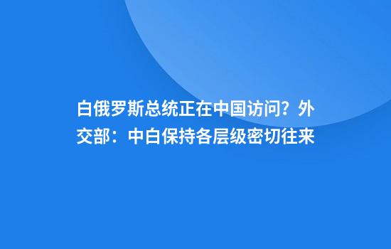 白俄罗斯总统正在中国访问？外交部：中白保持各层级密切往来