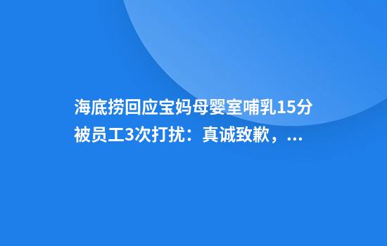 海底捞回应宝妈母婴室哺乳15分被员工3次打扰：真诚致歉，900家门店开展专项检查