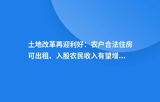 土地改革再迎利好:农户合法住房可出租、入股农民收入有望增加