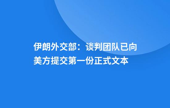伊朗外交部：谈判团队已向美方提交第一份正式文本