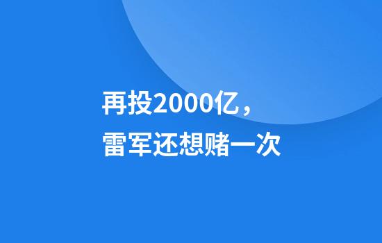 再投2000亿，雷军还想赌一次