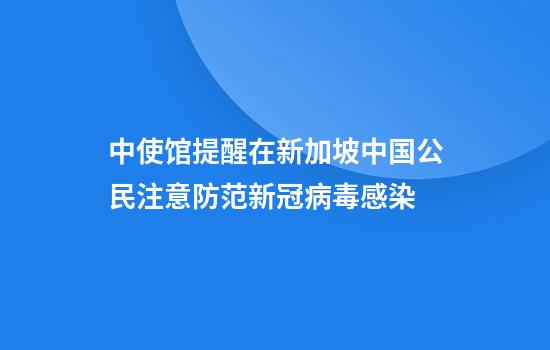 中使馆提醒在新加坡中国公民注意防范新冠病毒感染