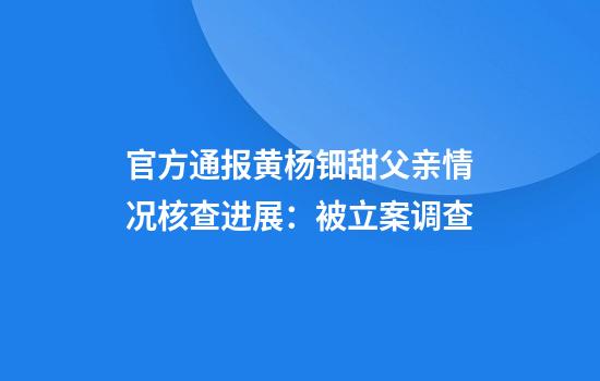 官方通报黄杨钿甜父亲情况核查进展：被立案调查